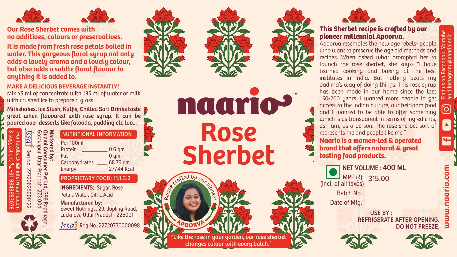 Naario Rose Sherbet 400ml (Limited Edition)