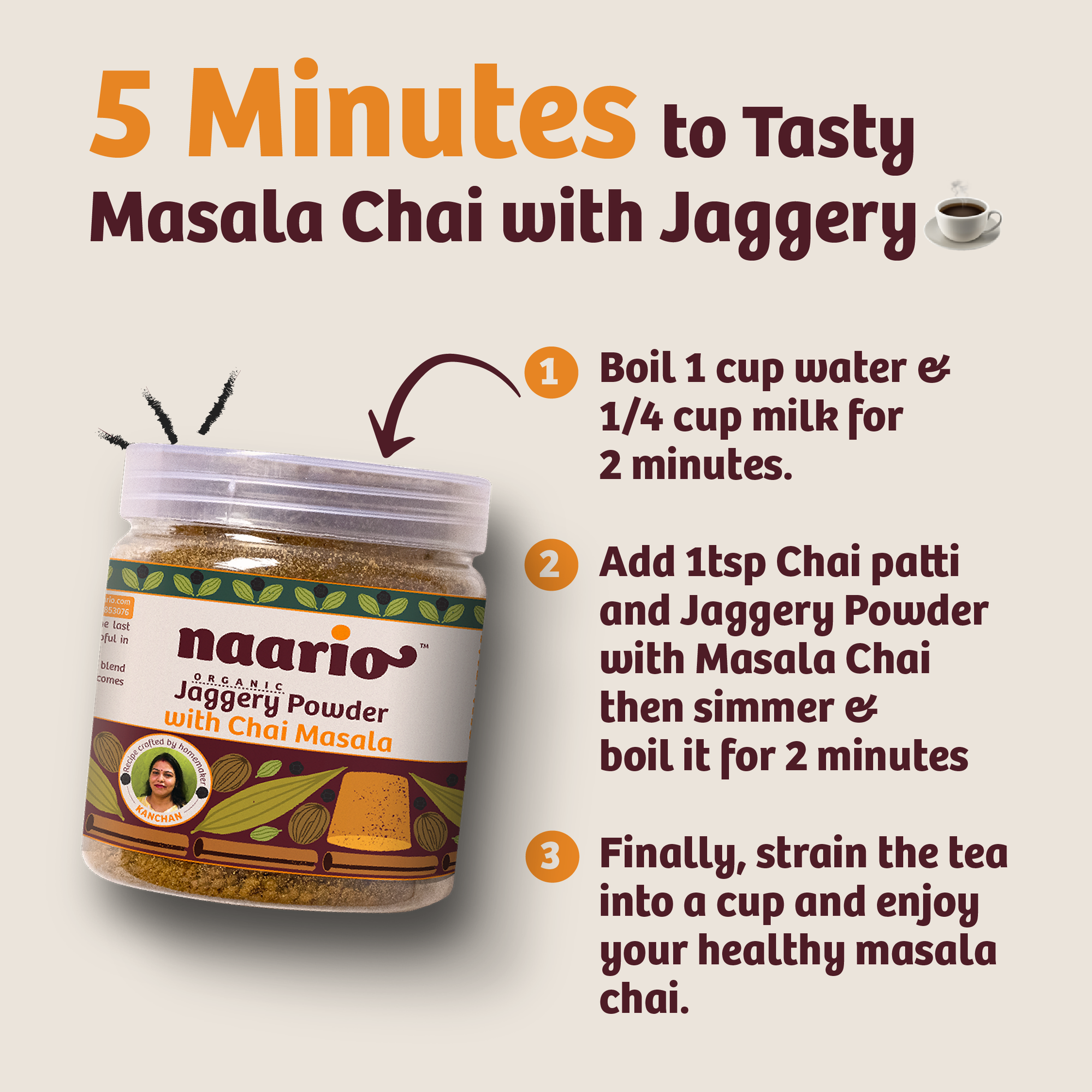 Naario Organic Chai Masala with Jaggery Powder